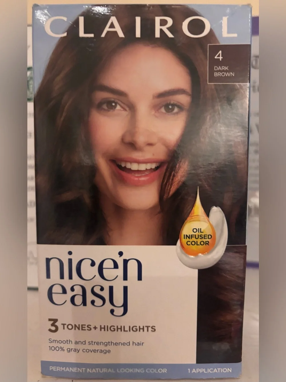 NEW⭐️Clairol “Nice + Easy” Permanent Dark Brown (4) Oil Infused Hair Color